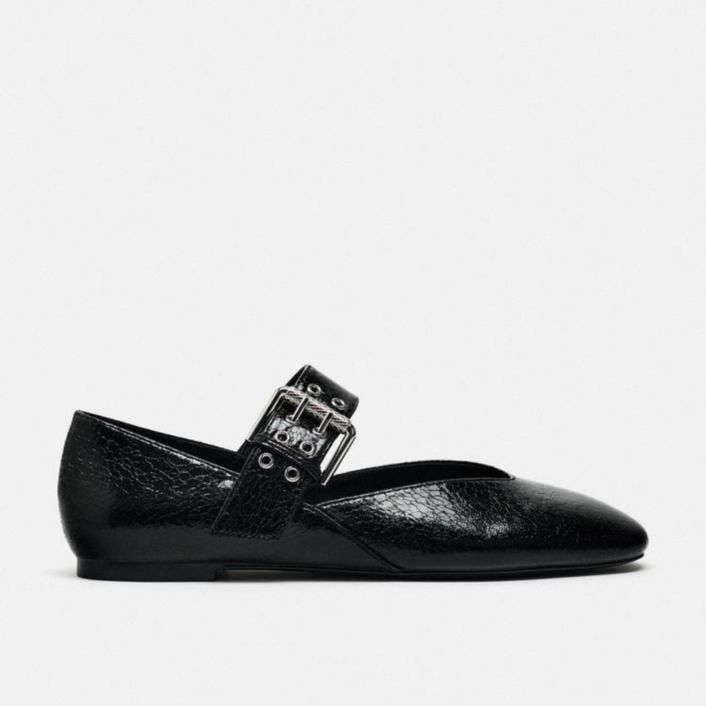 Zara Black Flats with Silver Buckle